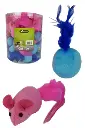 60 Pluche muizen 7 cm kleur rose en bal 4 cm blauw assorti in tube