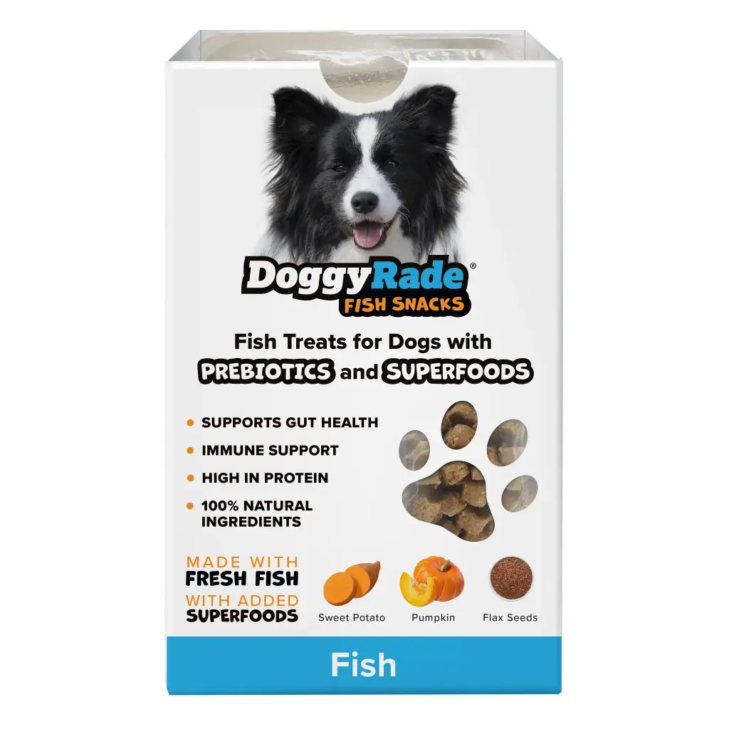 DoggyRade Prebiotic Meat Snacks - Superfood fish, sweet potato, pumpkin, flax seeds.100g